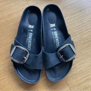 Birkenstock Madrid Big Buckle Oiled Leather Black Size 38 NEW